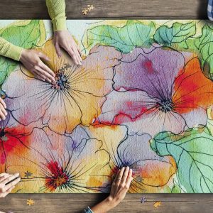 Watercolor Painting Impressionism Of Colorful Abstract Flowers Jigsaw Puzzle Set