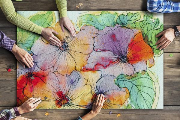 Watercolor Painting Impressionism Of Colorful Abstract Flowers Jigsaw Puzzle Set