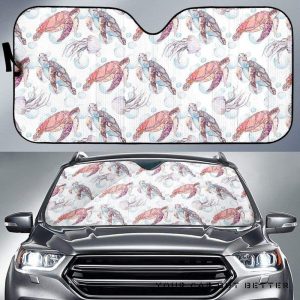 Watercolor Sea Turtle Jellyfish Pattern Car Auto Sun Shade