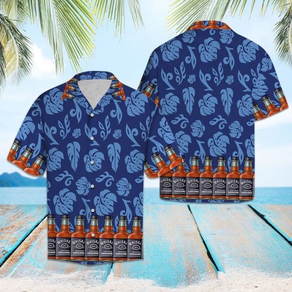 Whisky Palm Leaves Hawaiian Shirt Summer Button Up