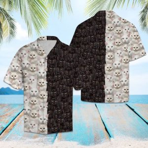 White Black Cat Hawaiian Shirt Summer Button Up