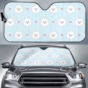 White Cute Pomeranian Pattern Car Auto Sun Shade