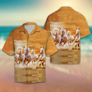 White Horses Hawaiian Shirt Summer Button Up