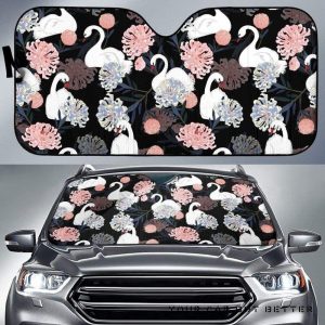 White Swan Blooming Flower Pattern Car Auto Sun Shade