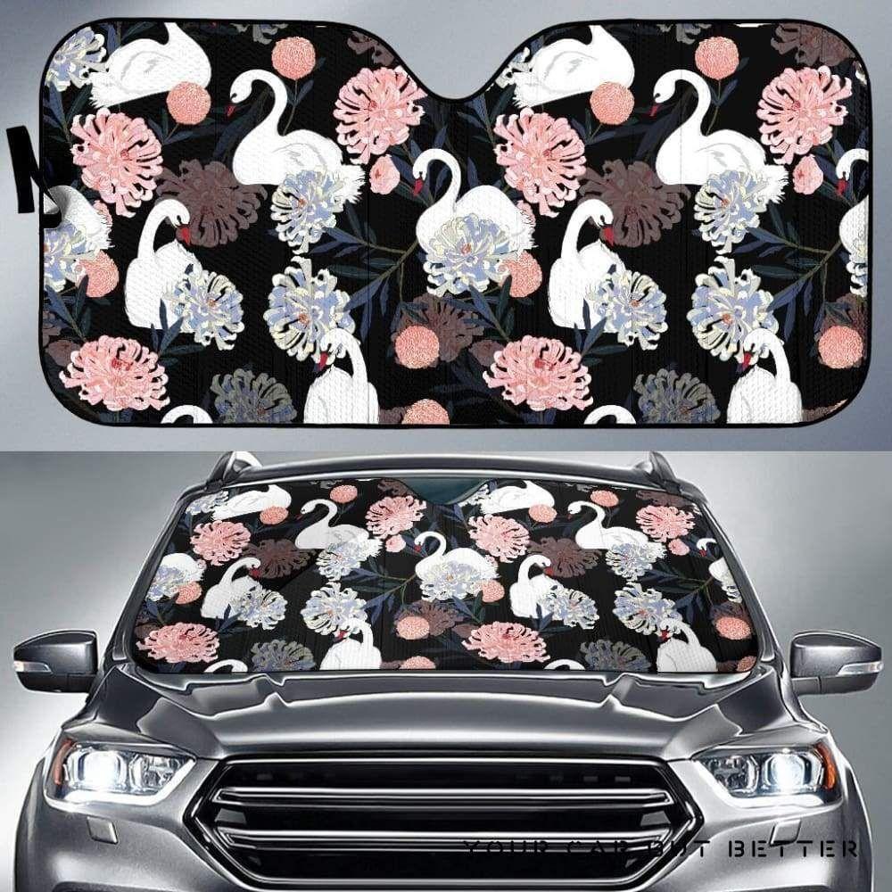 White Swan Blooming Flower Pattern Car Auto Sun Shade White Swan Blooming Flower Pattern Car Auto Sun Shade