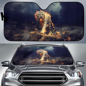 White Tiger Fire Cgi Car Auto Sun Shade