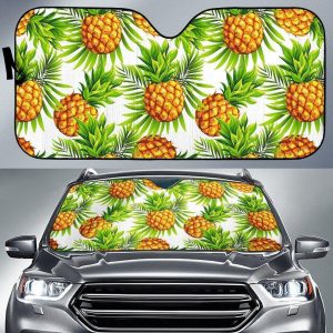 White Tropical Pineapple Car Auto Sun Shade