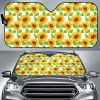 White Watercolor Sunflower Car Auto Sun Shade