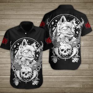 Wild Cat With Human Skull Hawaiian Shirt Summer Button Up