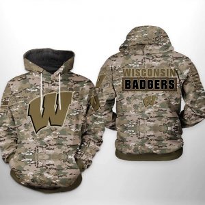Wisconsin Badgers NCAA Camo Veteran 3D Printed Hoodie/Zipper Hoodie
