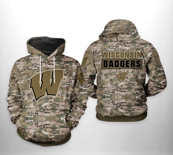 Wisconsin Badgers NCAA Camo Veteran 3D Printed Hoodie/Zipper Hoodie