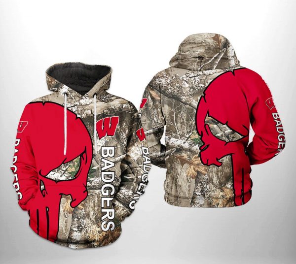 Wisconsin Badgers NCAA Camo Veteran Hunting 3D Printed Hoodie/Zipper Hoodie