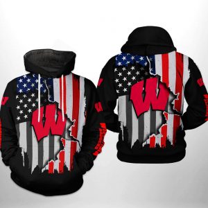 Wisconsin Badgers NCAA US Flag 3D Printed Hoodie/Zipper Hoodie