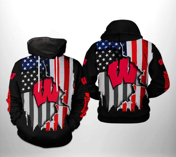 Wisconsin Badgers NCAA US Flag 3D Printed Hoodie/Zipper Hoodie