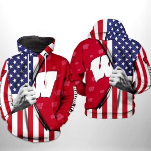 Wisconsin Badgers NCAA US Flag 3D Printed Hoodie/Zipper Hoodie