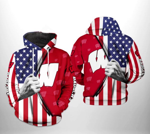 Wisconsin Badgers NCAA US Flag 3D Printed Hoodie/Zipper Hoodie