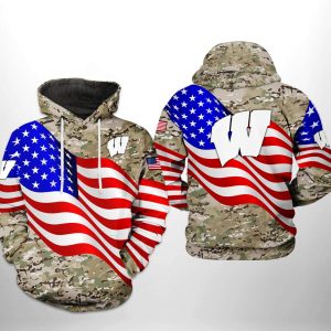 Wisconsin Badgers NCAA US Flag Camo Veteran 3D Printed Hoodie/Zipper Hoodie