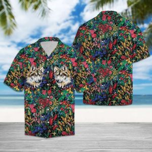 Wolf Flowers Hawaiian Shirt Summer Button Up