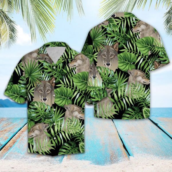 Wolf Green Tropical Leaves Hawaiian Shirt Summer Button Up