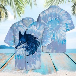 Wolf Tie Dye Hawaiian Shirt Summer Button Up
