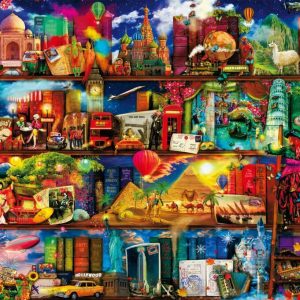 World Travel Bookshelf Jigsaw Puzzle Set