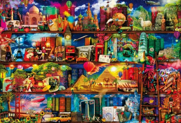 World Travel Bookshelf Jigsaw Puzzle Set