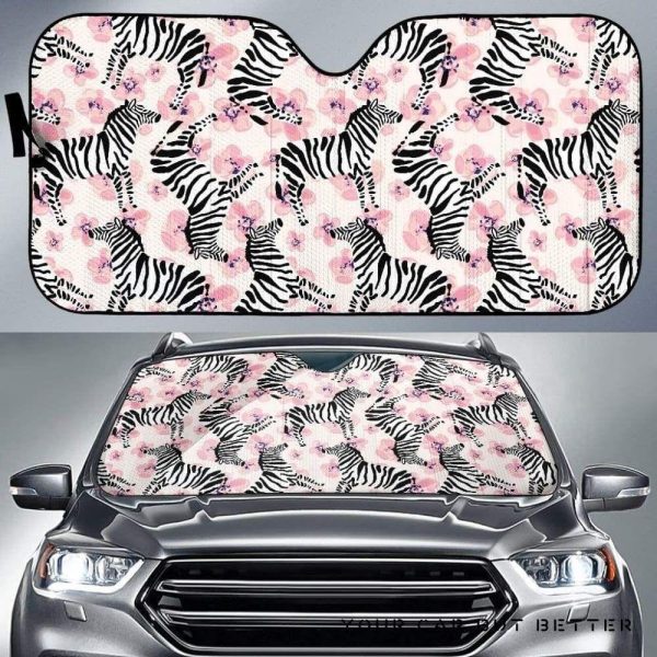 Zebra Pink Flower Car Auto Sun Shade