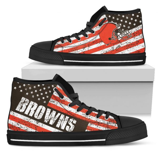 America Flag Italic Vintage Style Cleveland Browns High Top Shoes