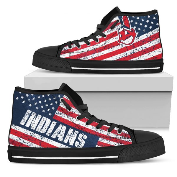 America Flag Italic Vintage Style Cleveland Indians High Top Shoes