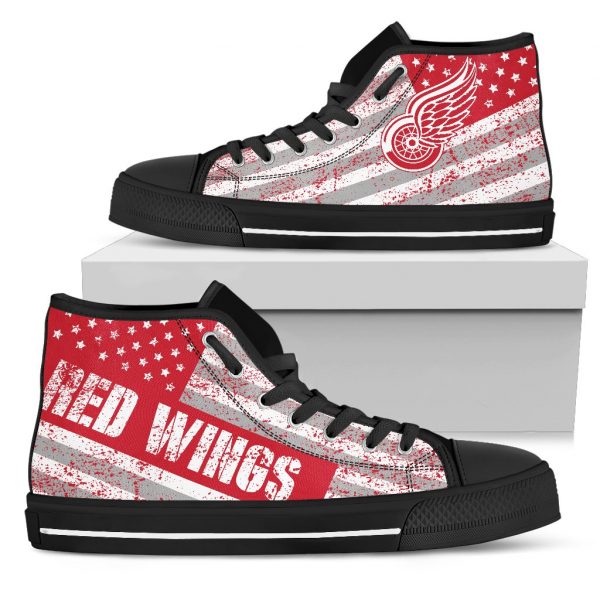 America Flag Italic Vintage Style Detroit Red Wings High Top Shoes