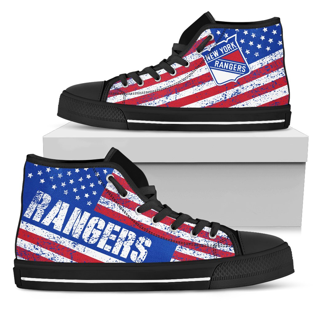 America Flag Italic Vintage Style New York Rangers High Top Shoes America Flag Italic Vintage Style New York Rangers High Top Shoes