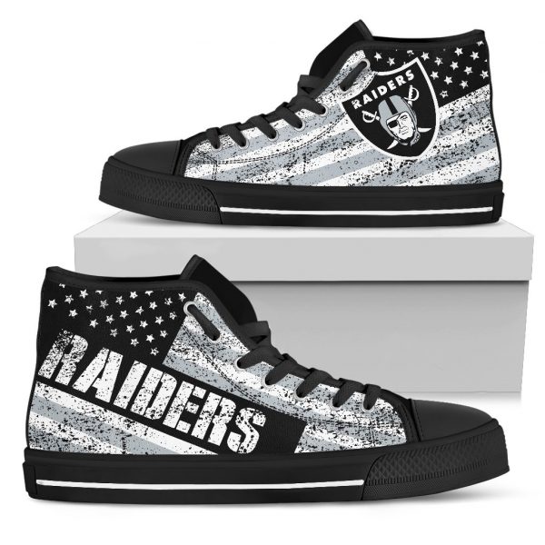 America Flag Italic Vintage Style Oakland Raiders High Top Shoes