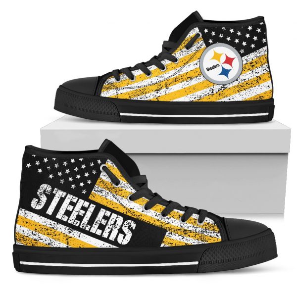 America Flag Italic Vintage Style Pittsburgh Steelers High Top Shoes