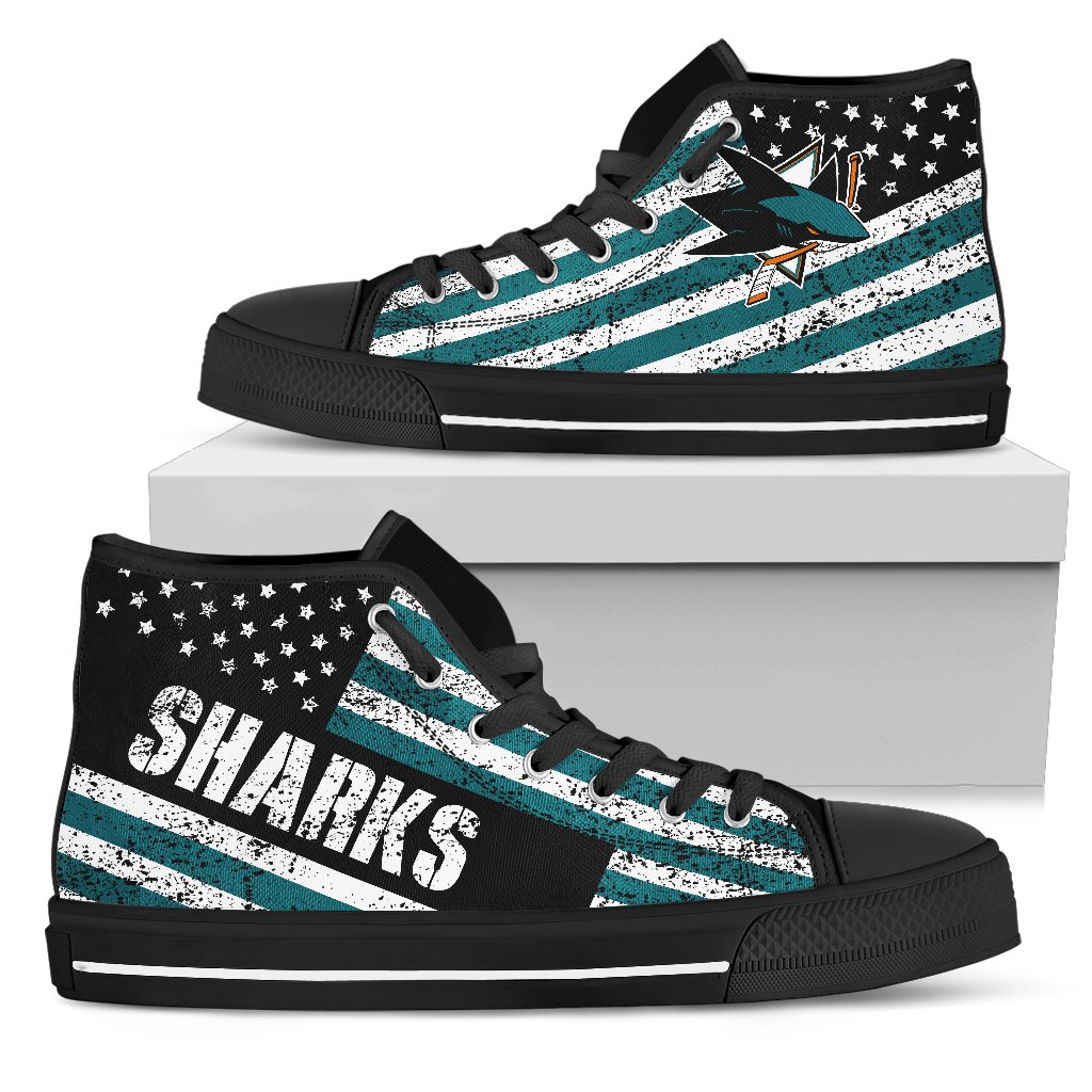 America Flag Italic Vintage Style San Jose Sharks High Top Shoes America Flag Italic Vintage Style San Jose Sharks High Top Shoes