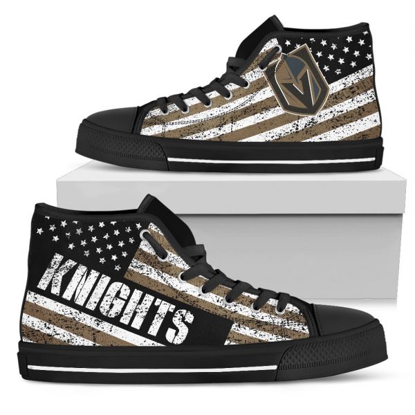 America Flag Italic Vintage Style Vegas Golden Knights High Top Shoes