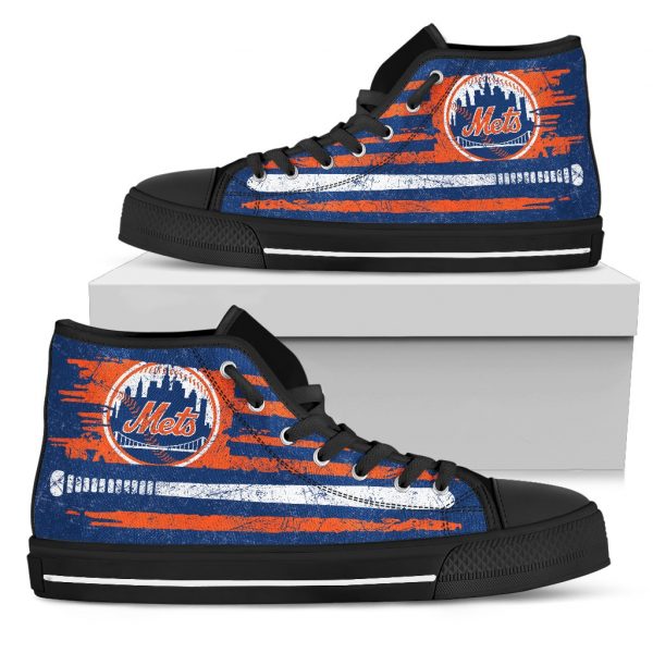 American Flag Vintage Baseball New York Mets High Top Shoes