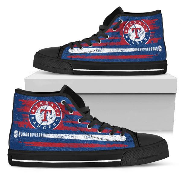 American Flag Vintage Baseball Texas Rangers High Top Shoes