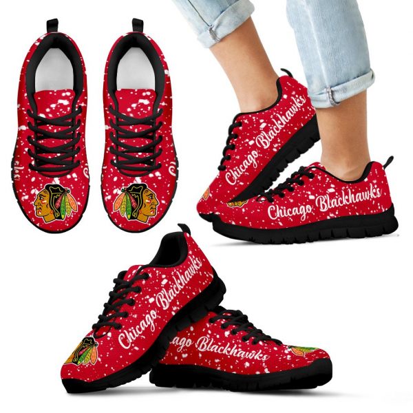 Christmas Snowing Incredible Pattern Chicago Blackhawks Sneakers