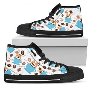 Coffee Corgi Fabric Pattern High Top Shoes