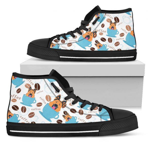 Coffee German Shepherd Fabric Pattern High Top Shoes