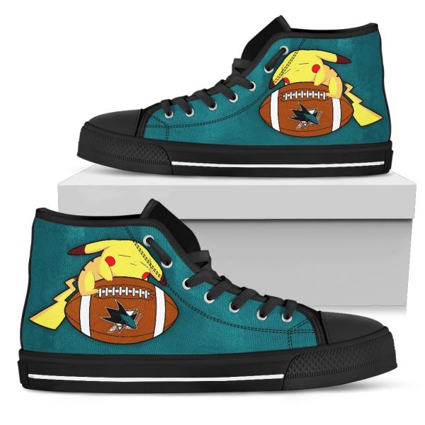 Colorful Pikachu Laying On Ball San Jose Sharks High Top Shoes