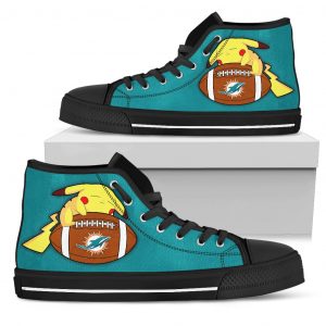 Cool Pikachu Laying On Ball Miami Dolphins High Top Shoes
