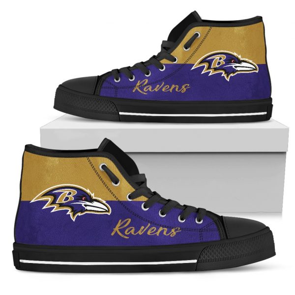 Divided Colours Stunning Logo Baltimore Ravens High Top Shoes