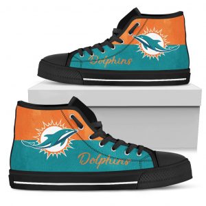 Divided Colours Stunning Logo Miami Dolphins High Top Shoes