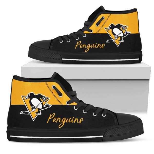 Divided Colours Stunning Logo Pittsburgh Penguins High Top Shoes