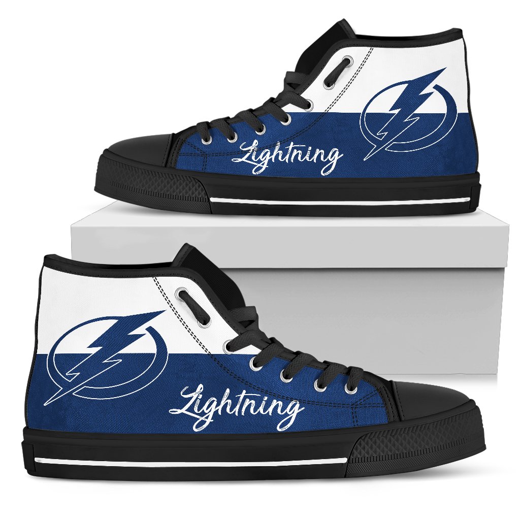 Divided Colours Stunning Logo Tampa Bay Lightning High Top Shoes Divided Colours Stunning Logo Tampa Bay Lightning High Top Shoes