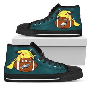 Love Pikachu Laying On Ball Philadelphia Eagles High Top Shoes