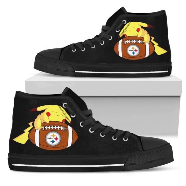 Love Pikachu Laying On Ball Pittsburgh Steelers High Top Shoes