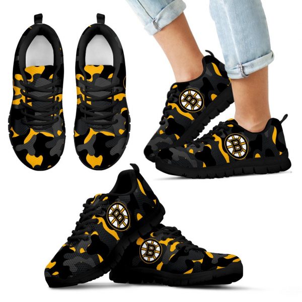 Military Background Energetic Boston Bruins Sneakers