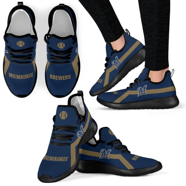 New Style Line Logo Milwaukee Brewers Mesh Knit Sneakers